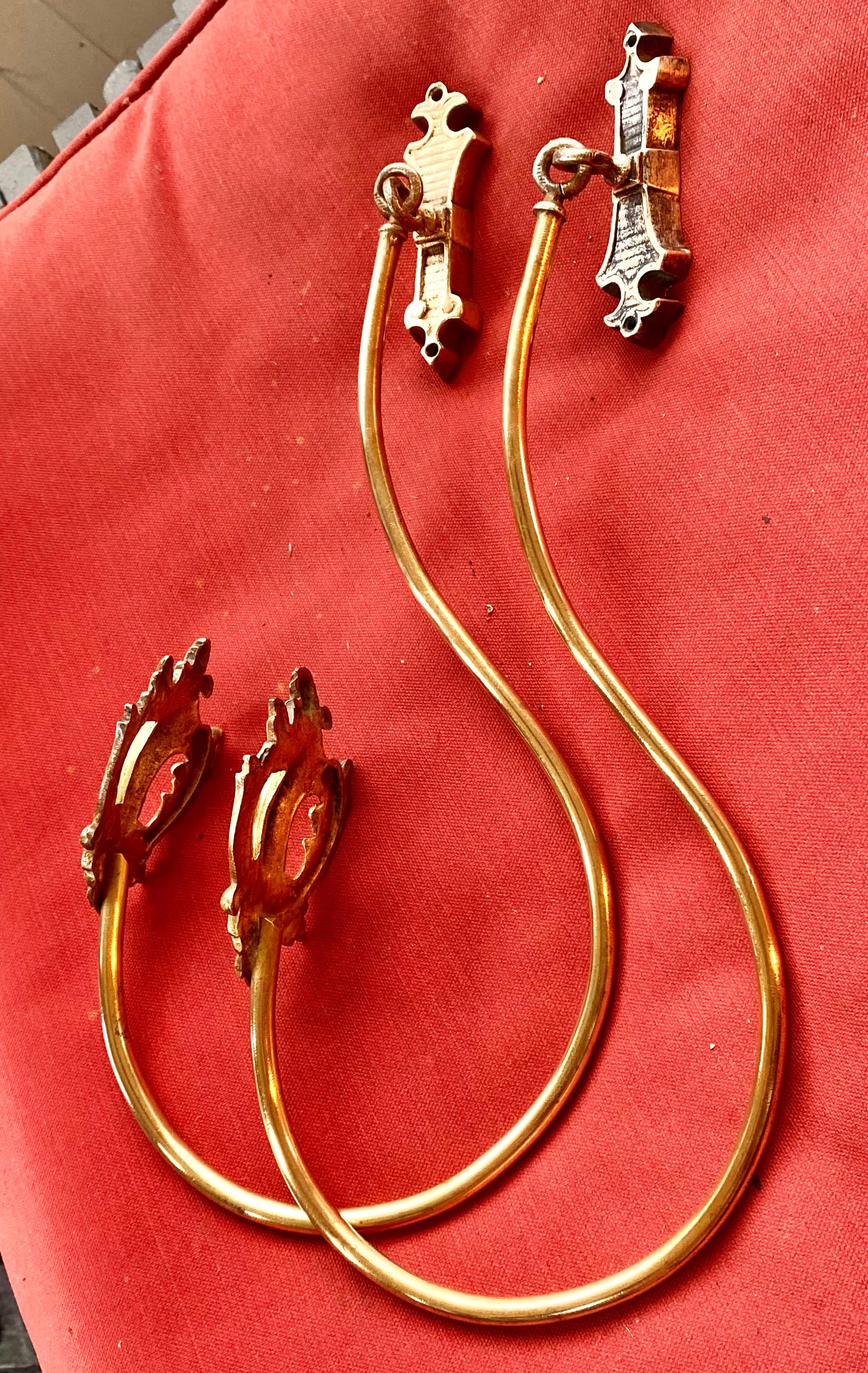 Pair of French Antique Gilt Bronze Curtain Tie-Backs With Maker's Mark. For Sale 1