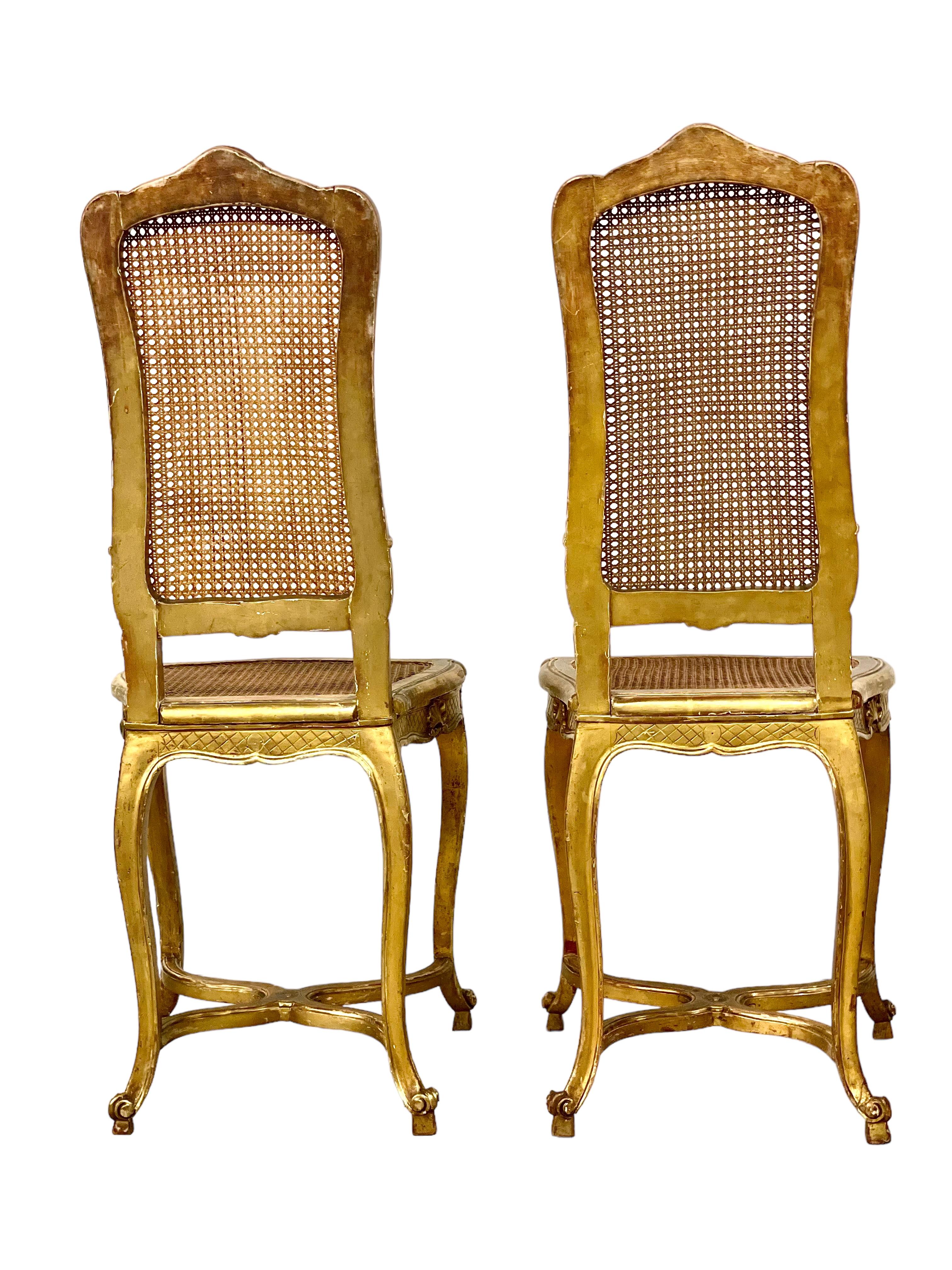Pair of French Antique Giltwood Caned Side Chairs For Sale 9