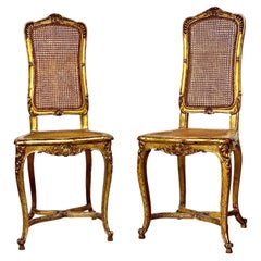 Pair of French Antique Giltwood Caned Side Chairs