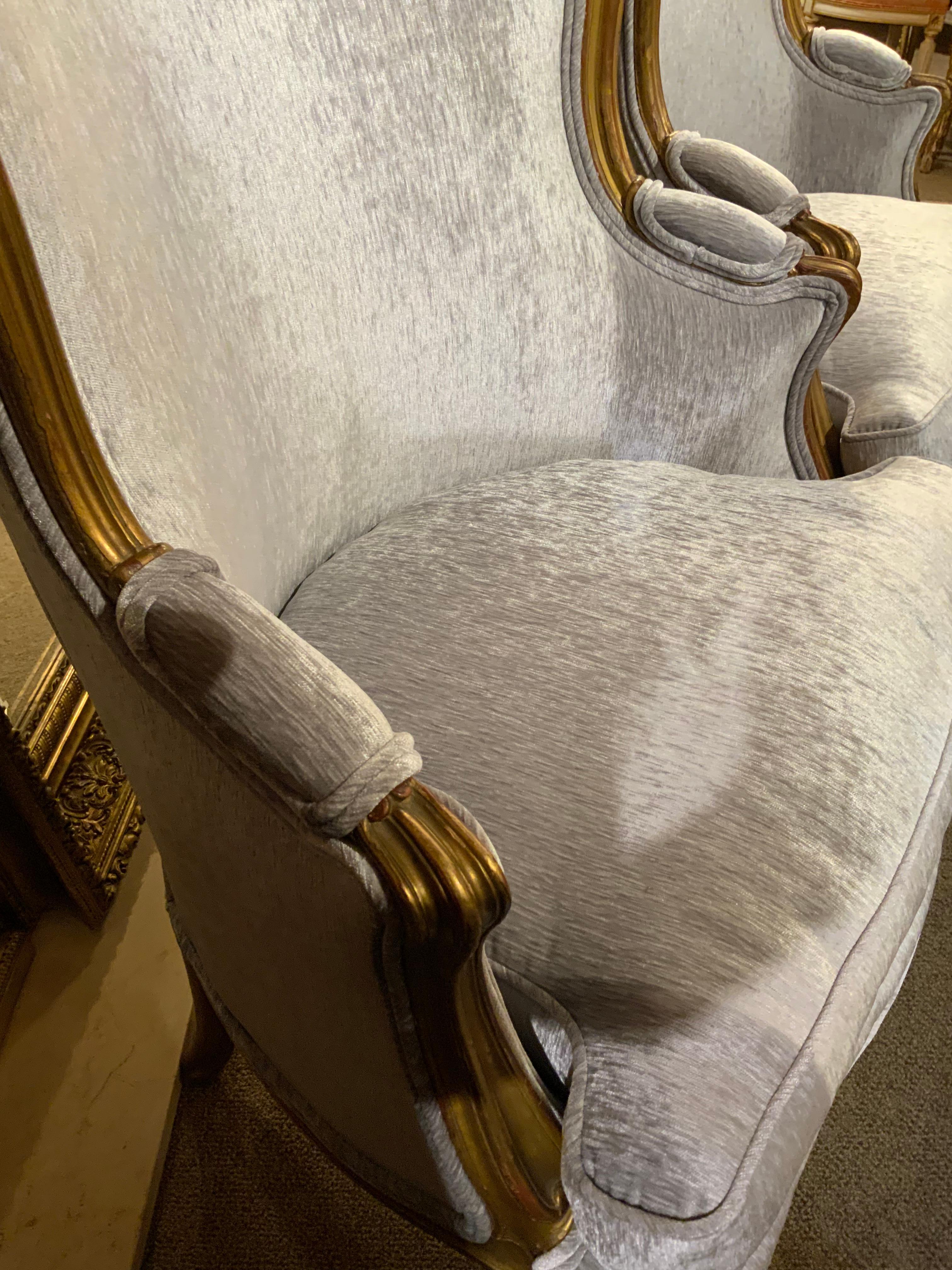 Paar antike französische Bergere-Sessel/Armlehnen aus vergoldetem Holz im Louis-XVI.-Stil, 19. Jahrhundert (Vergoldetes Holz) im Angebot