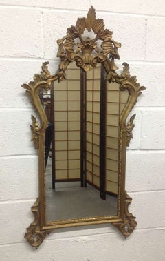 Pair of French Antique Hand Carved Wooden Gilded Mirrors