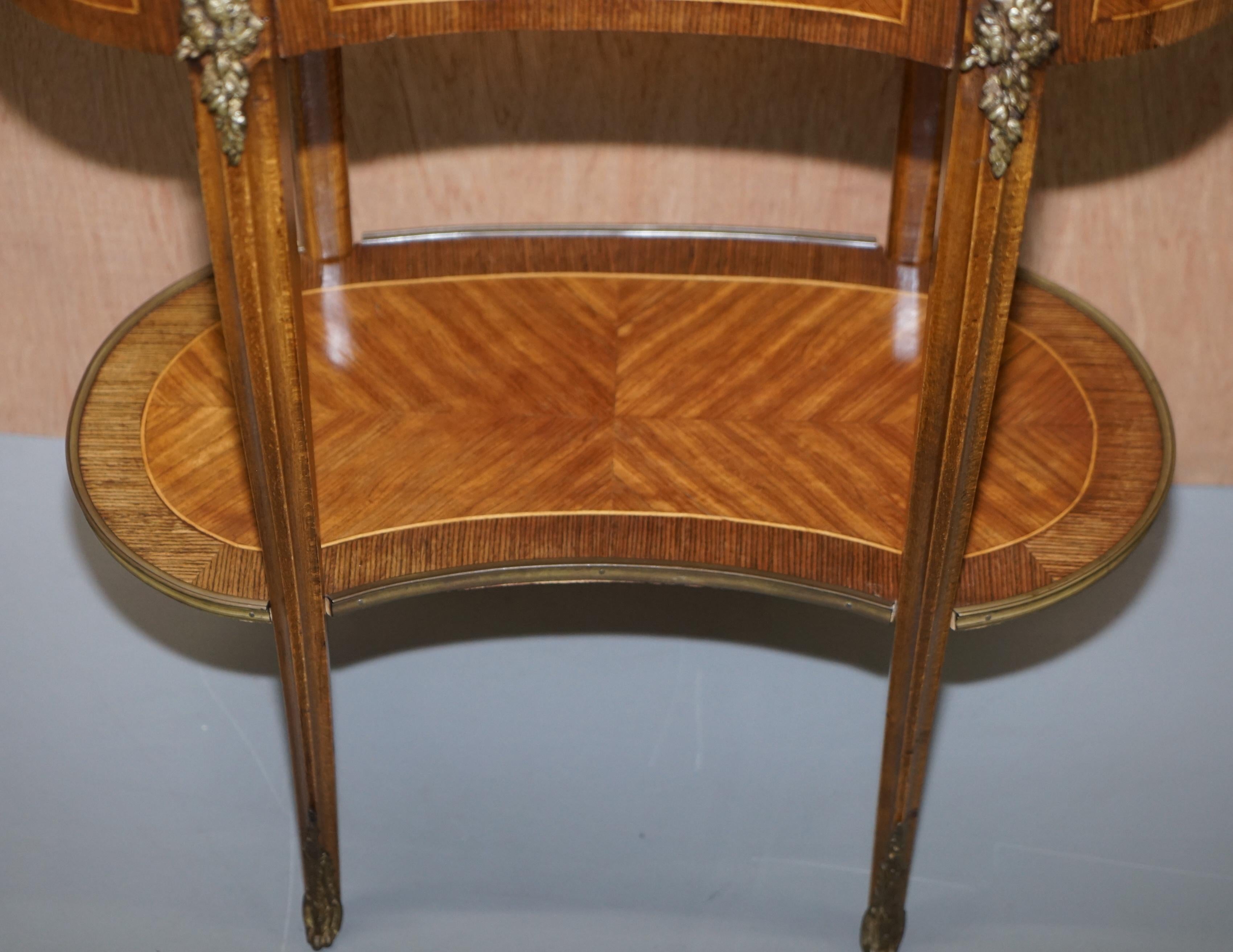 19th Century Pair of French Antique Kidney Side Tables Bronzed Fittings Marquetry Inlaid
