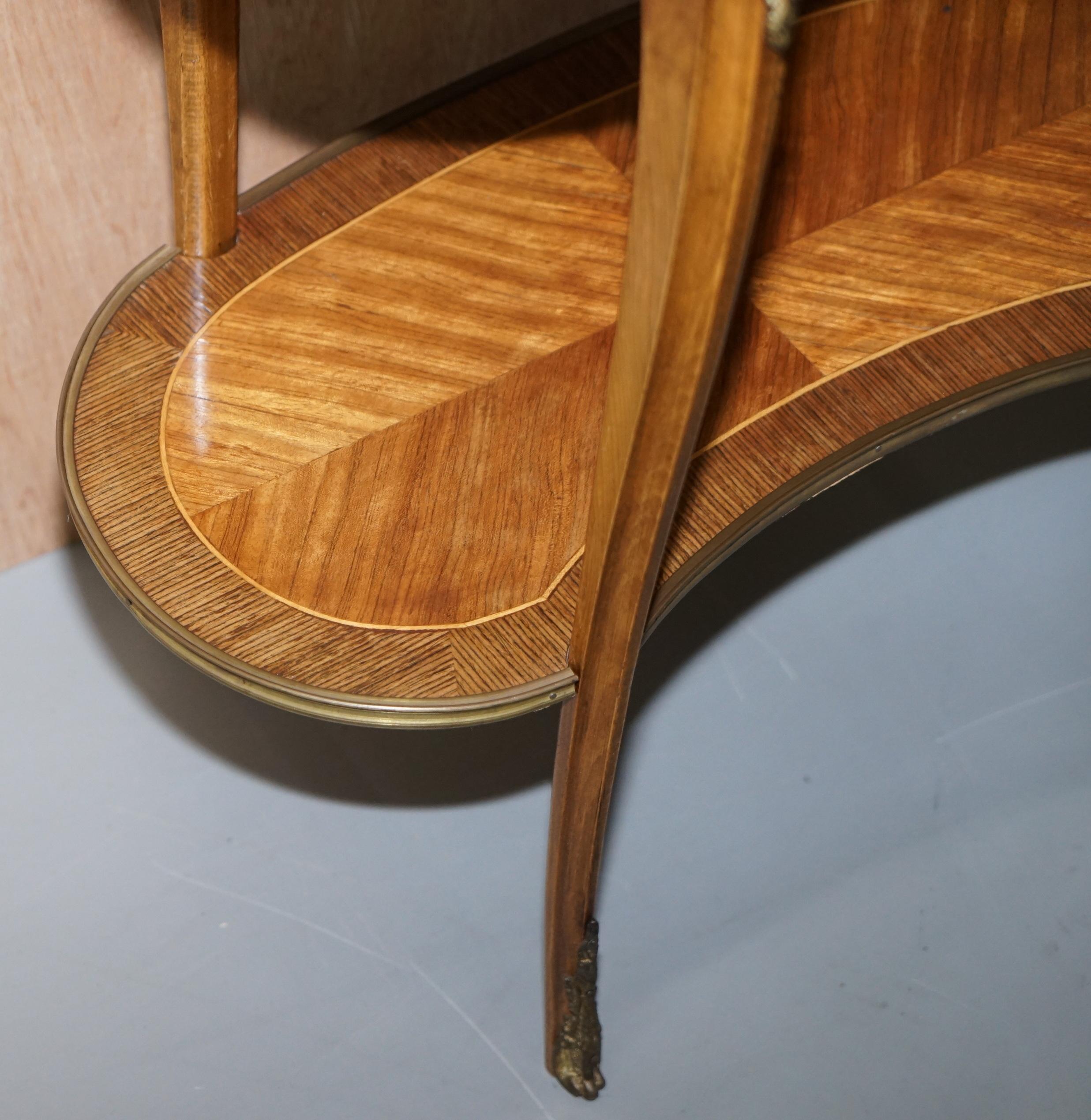 Pair of French Antique Kidney Side Tables Bronzed Fittings Marquetry Inlaid 1