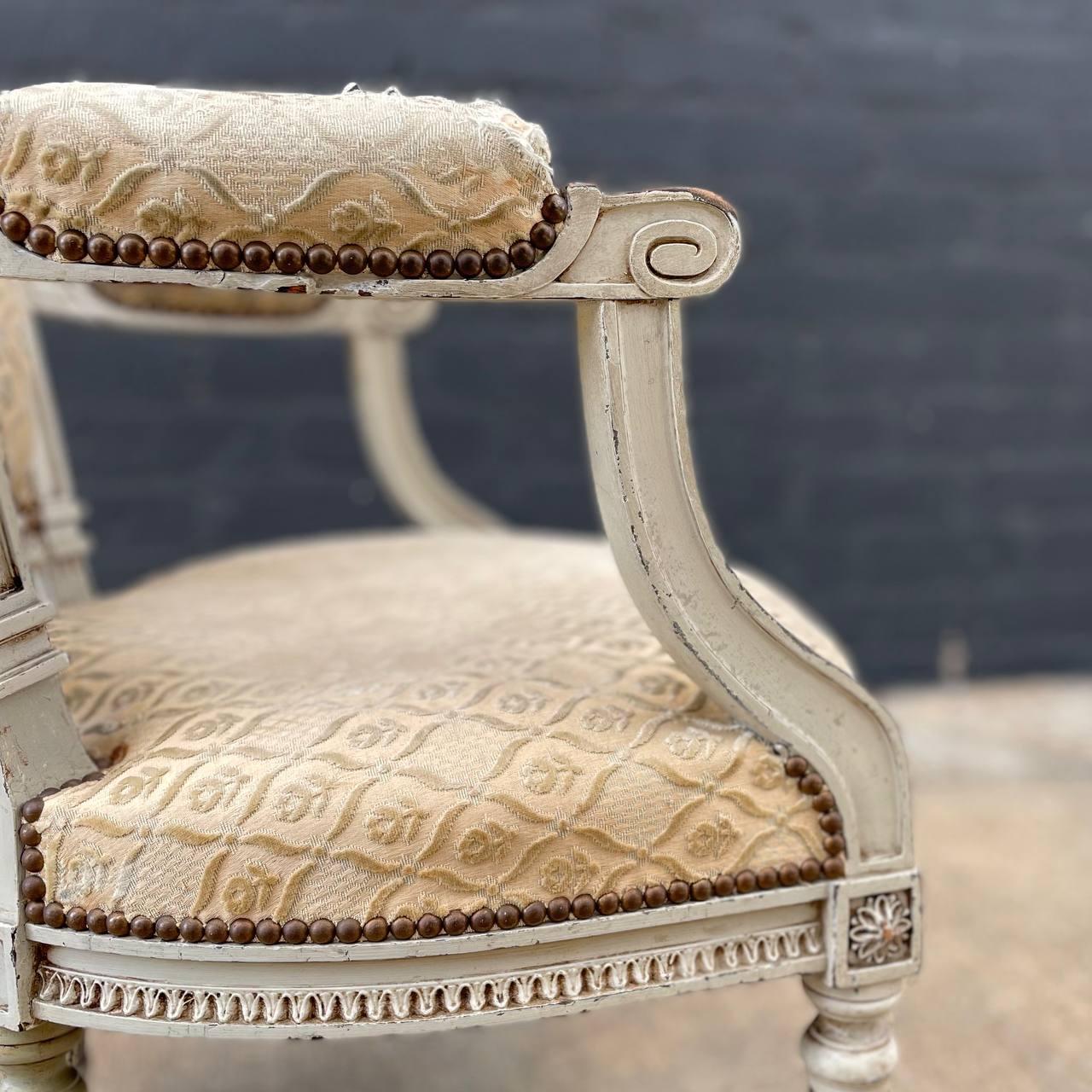 Pair of French Antique Louis XVI Style Hand Carved Arm Chairs 5