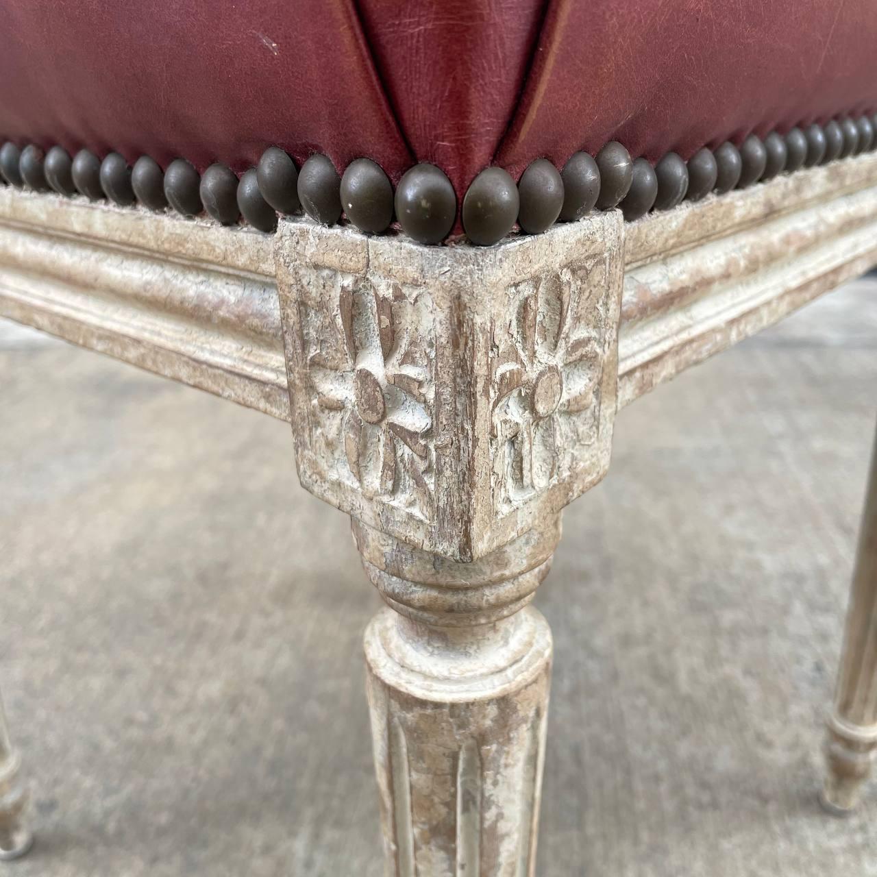 Pair of French Antique Louis XVI Style Hand Carved Stool Benches For Sale 5