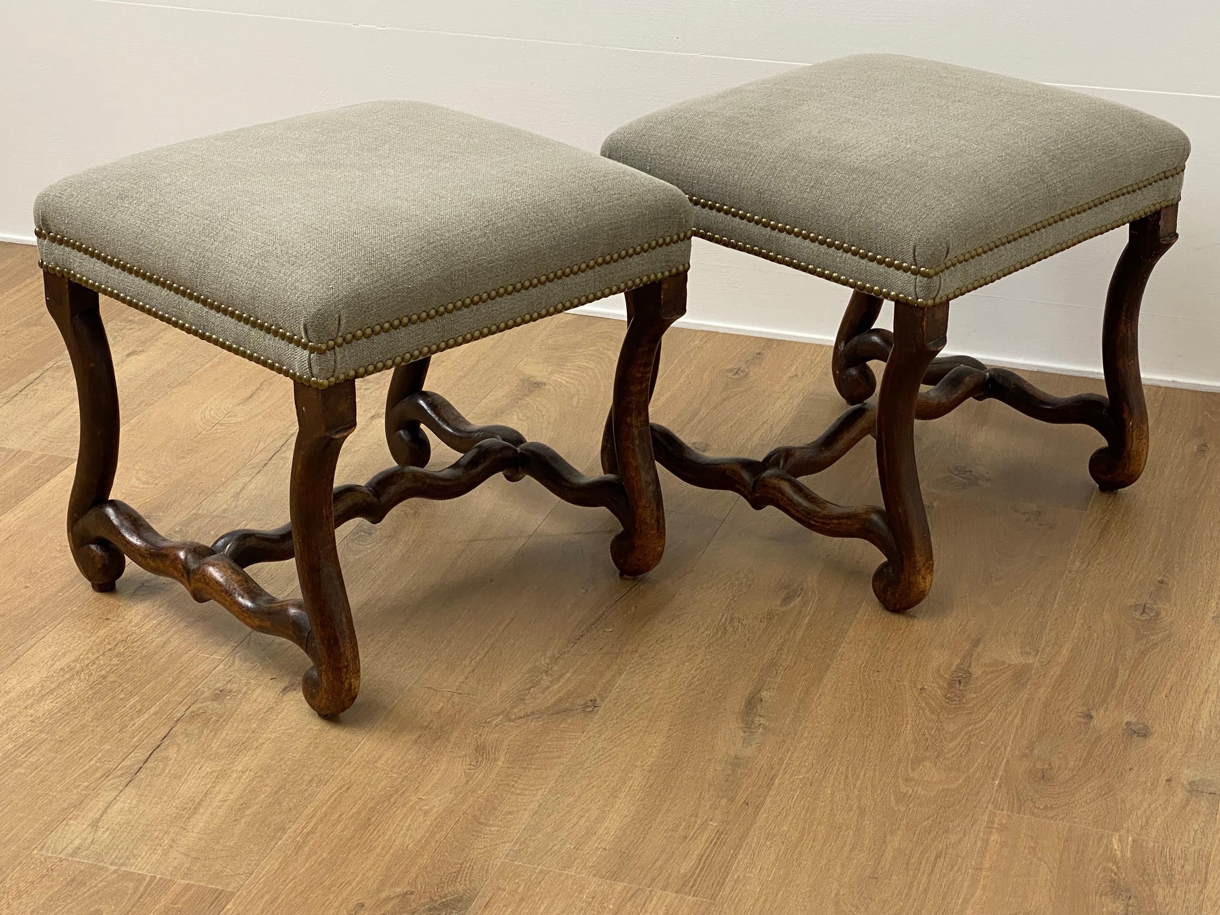 Walnut Pair Of French Antique Louis XIII Footstools For Sale