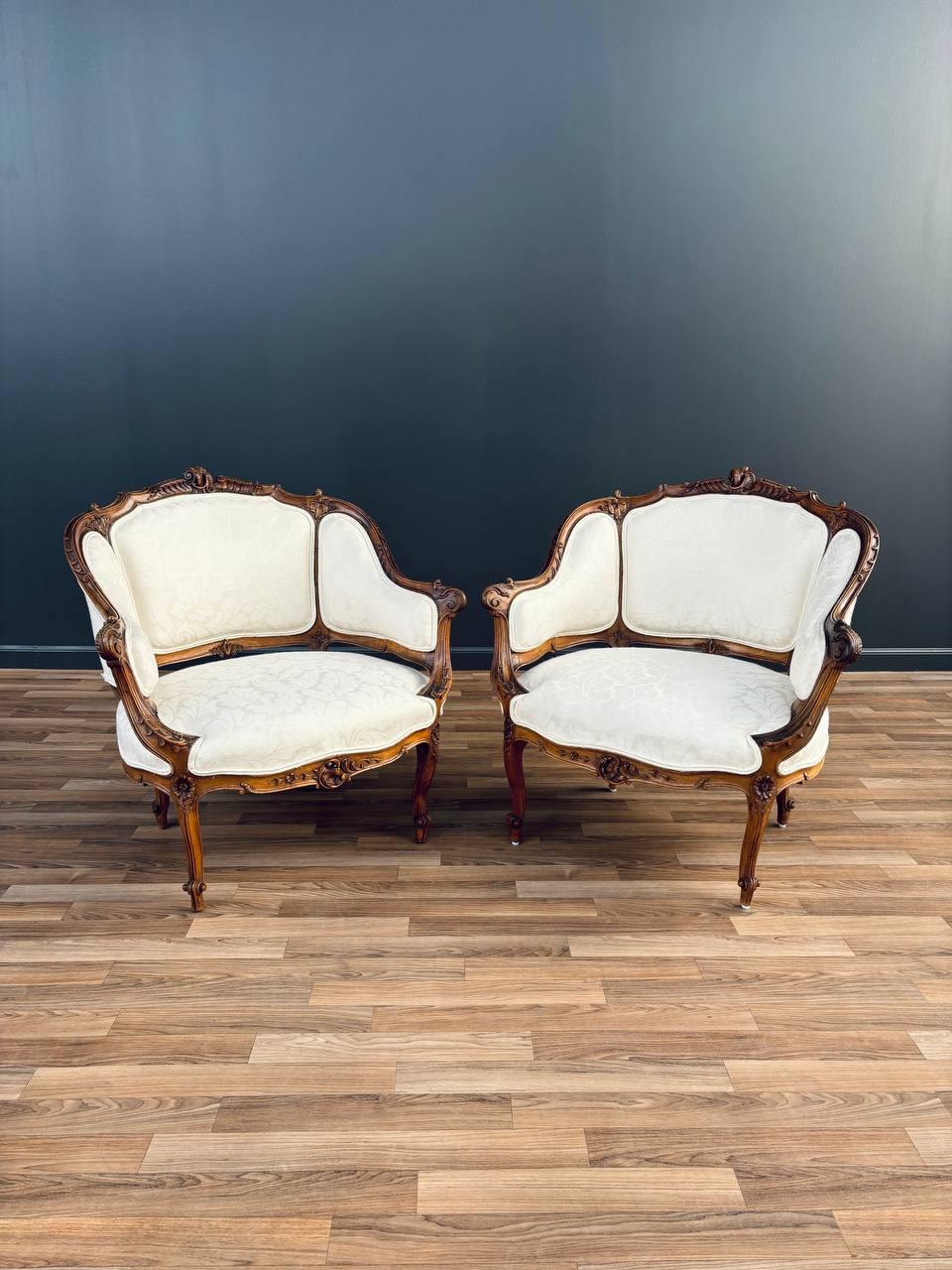 Pair of French Antique Louis XV-Style Arm Chairs In Good Condition For Sale In Los Angeles, CA