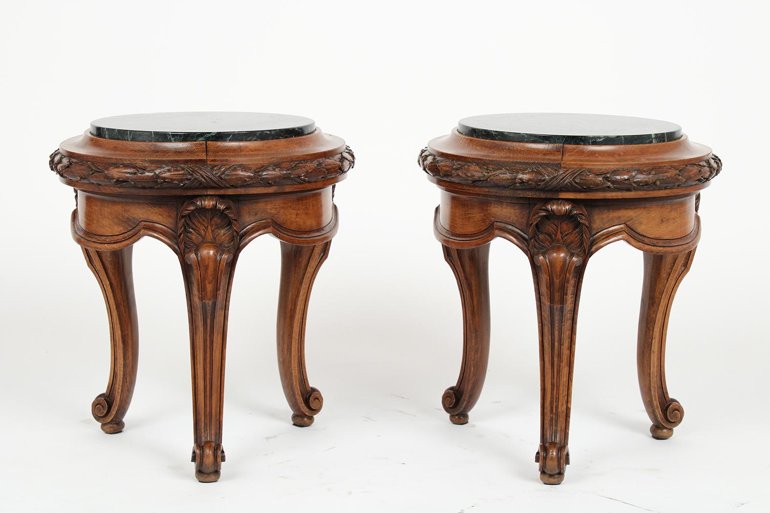 Hand-Carved Pair of French Antique Louis XVI Garden Stools