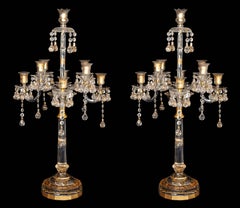Pair of French Antique Louis XVI Style Crystal Candelabras Baccarat Attributed