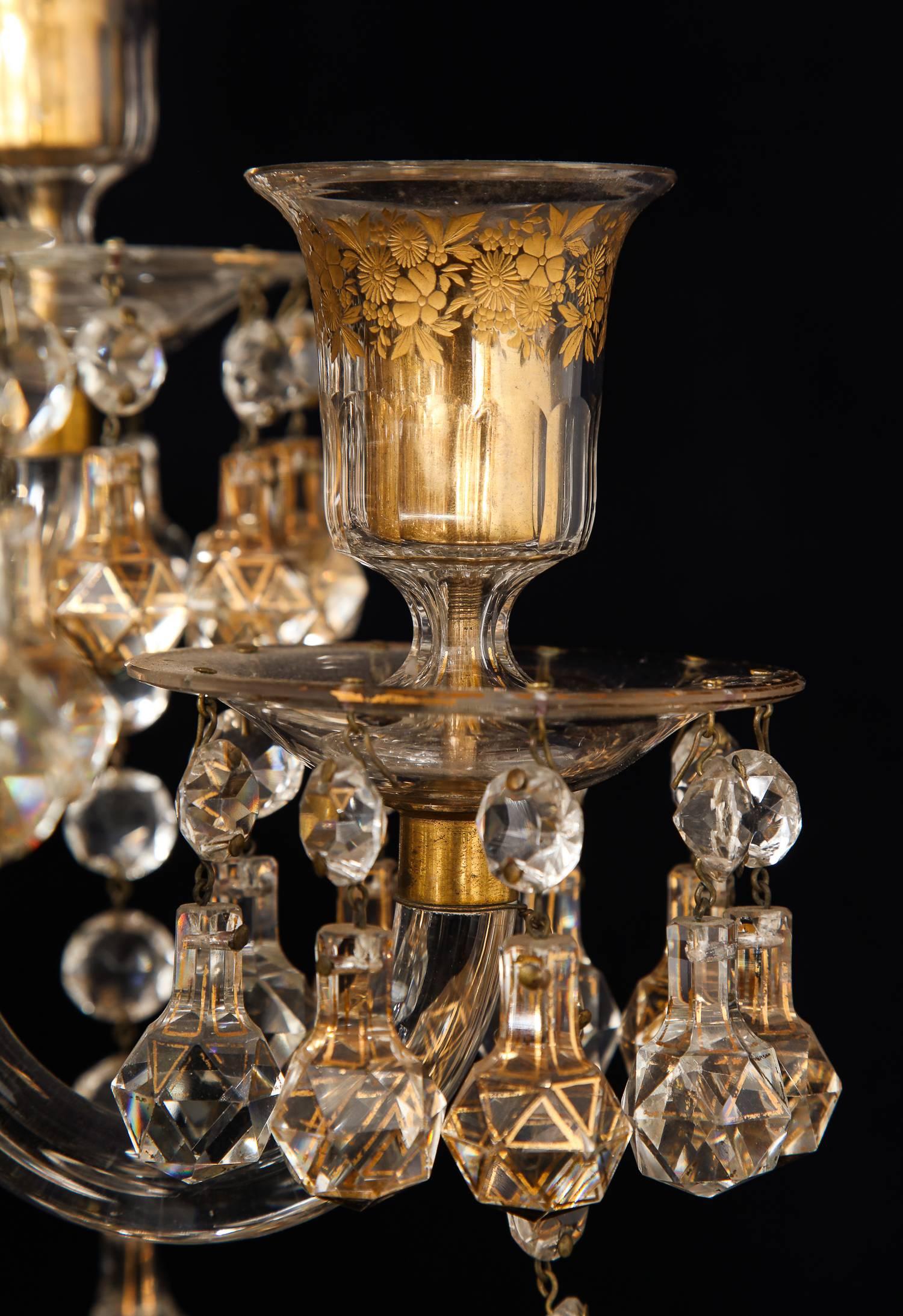 Bronze Pair of French Antique Louis XVI Style Crystal Candelabras Baccarat Attributed For Sale