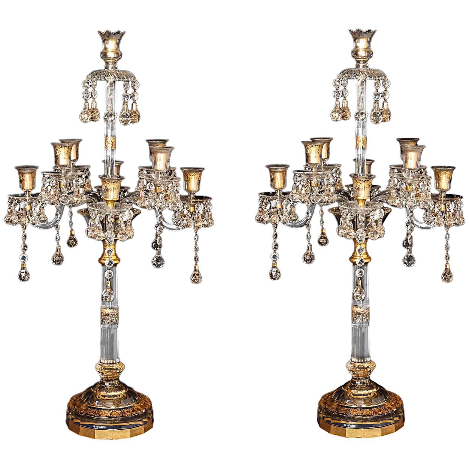 Pair of French Antique Louis XVI Style Crystal Candelabras Baccarat Attributed