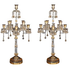 Pair of French Antique Louis XVI Style Crystal Candelabras Baccarat Attributed