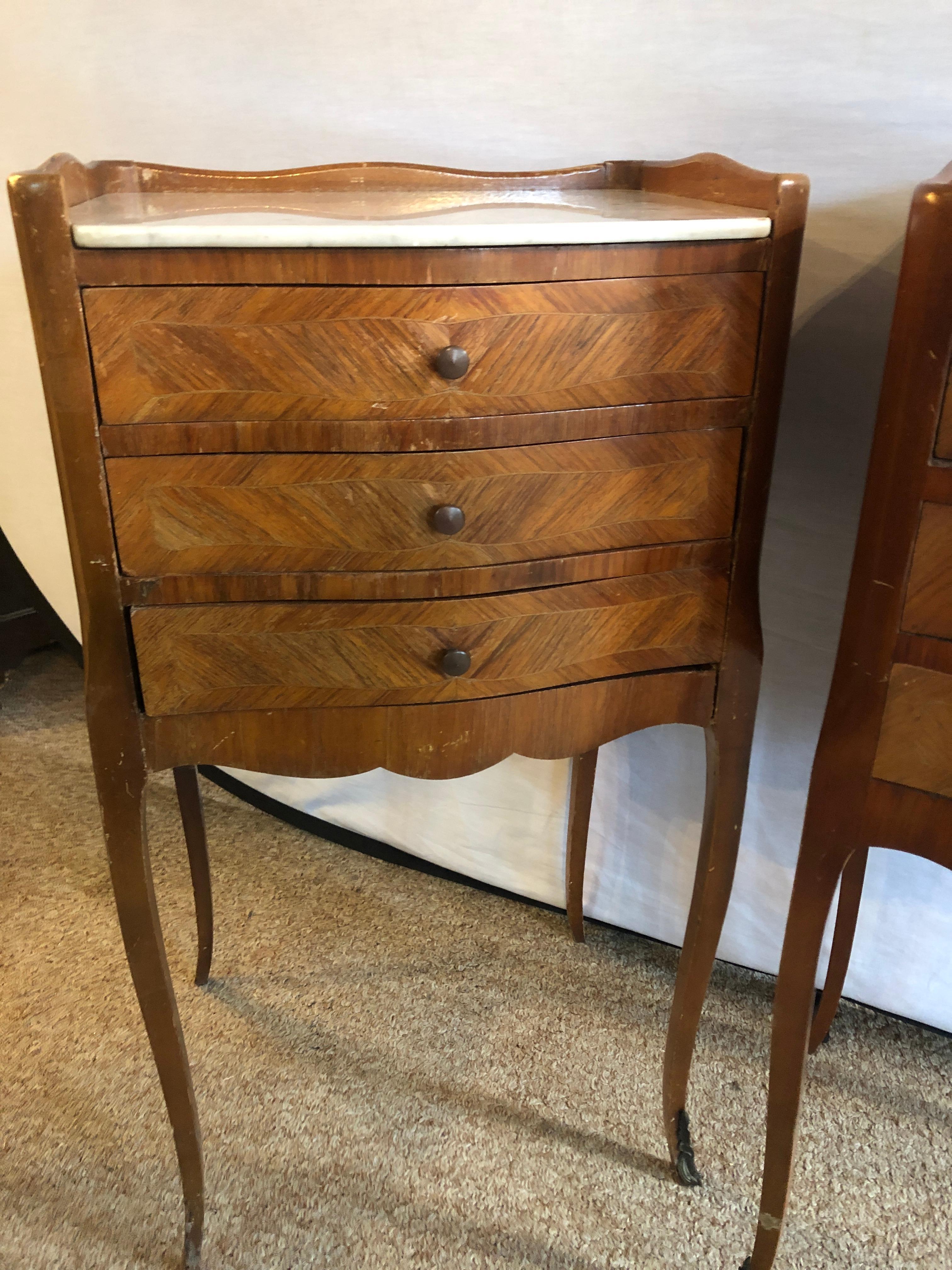 3 drawer marble top nightstand