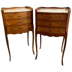 Pair of French Antique Marble Top 3-Drawer Stands / End Tables or Nightstands