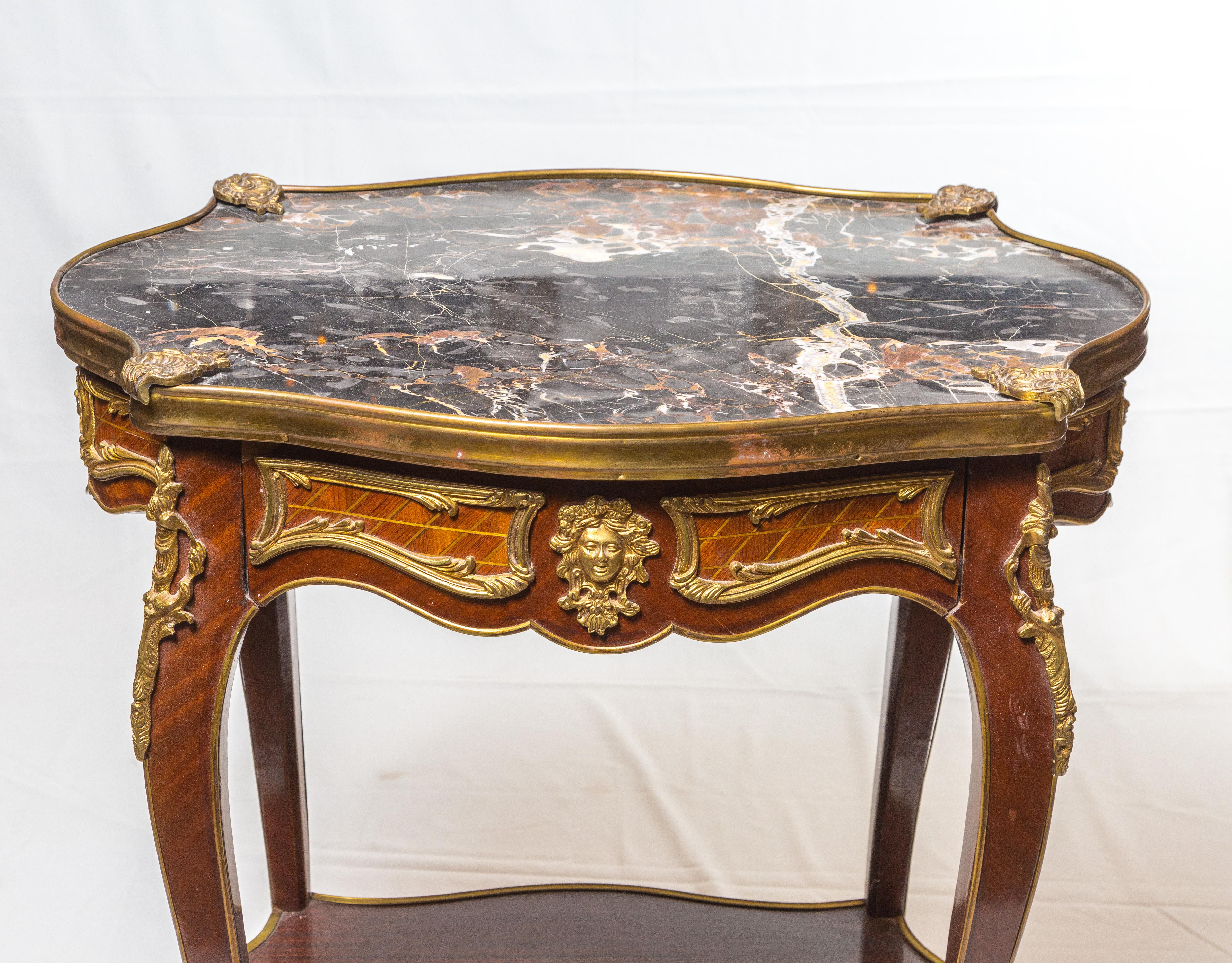 Bronzed Pair of French Antique Marble-Top Nightstand