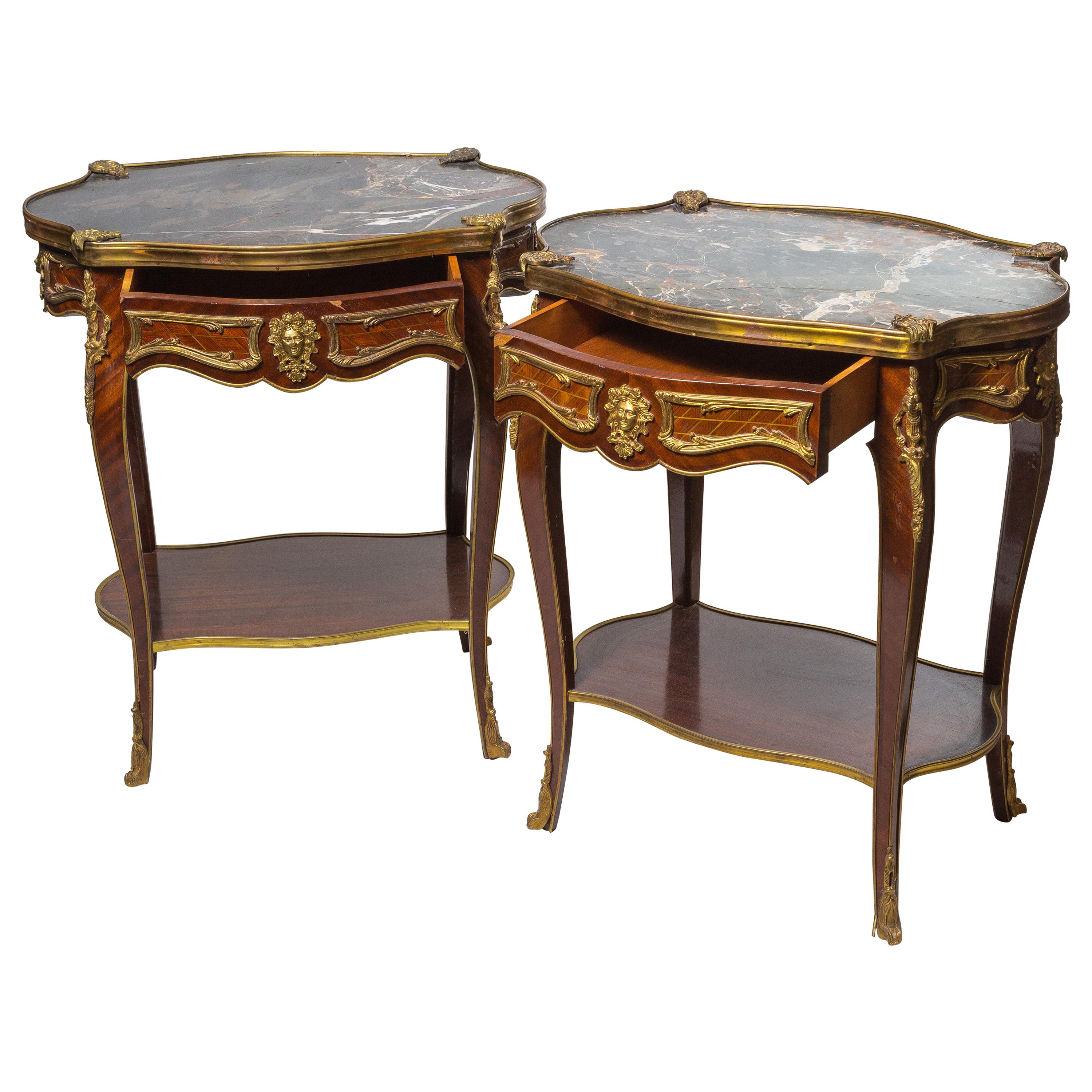 Pair of French Antique Marble-Top Nightstand