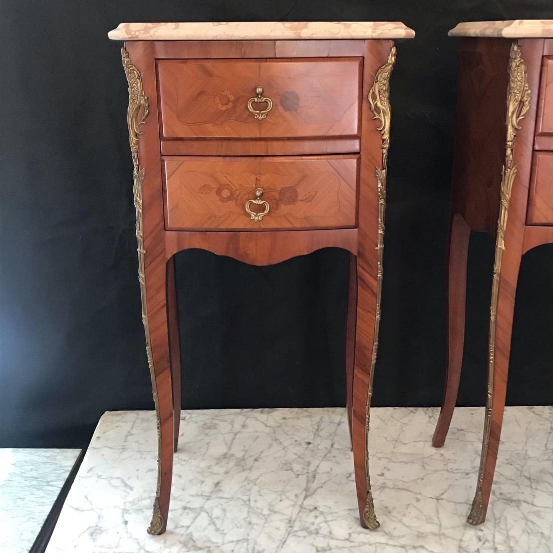 Pair of French Antique Marble-Top Nightstands or Bedside Tables 4