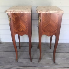 Pair of French Antique Marble-Top Nightstands or Bedside Tables