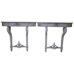 Pair of  French Antique neoclassical  grey painted Console Tables / Pier Tables