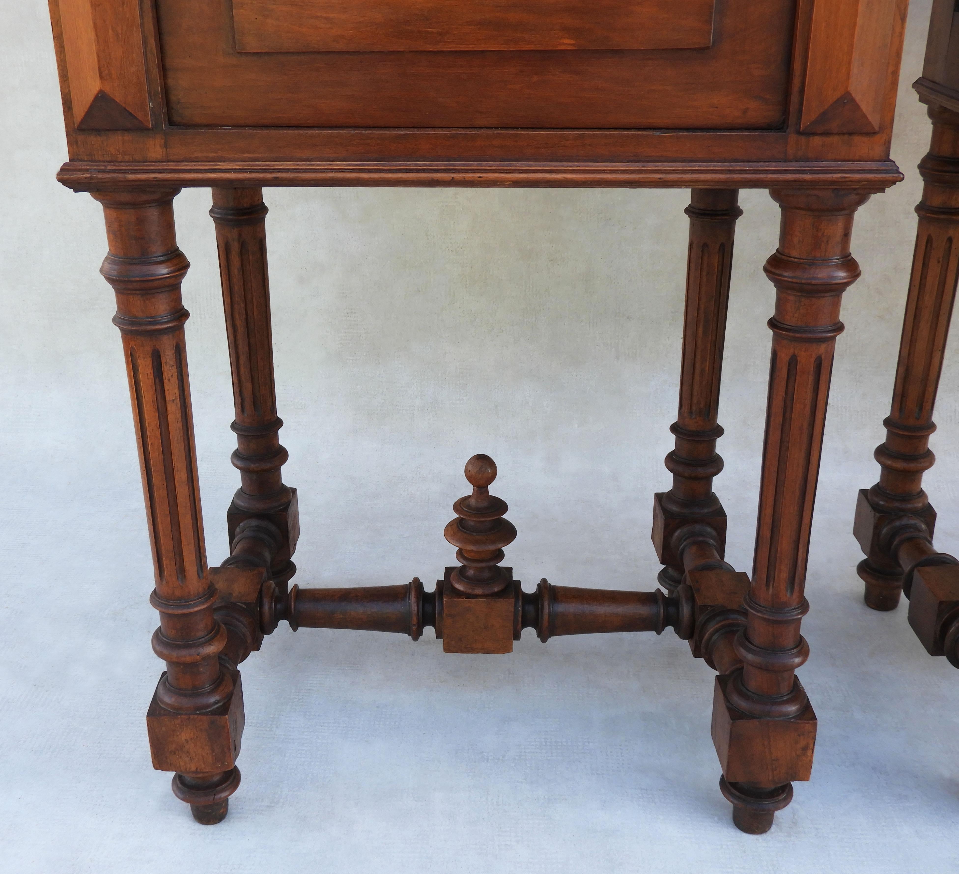 Pair of French Antique Night Stands or Bed Side Cabinets in Walnut and Marble 3