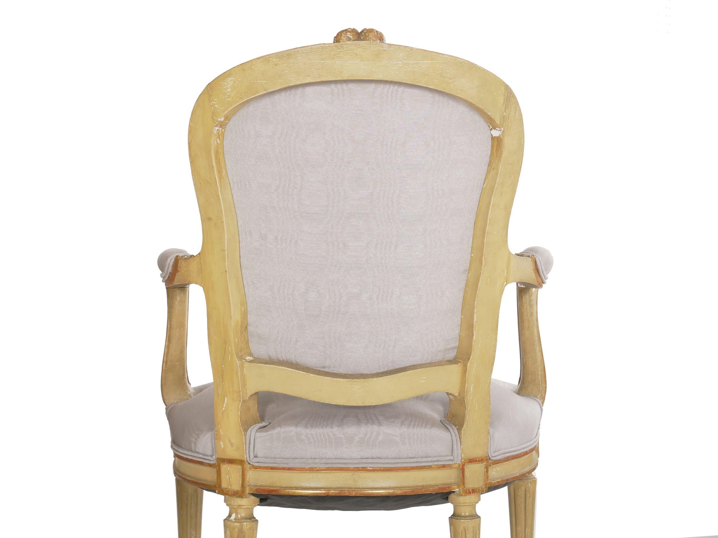 Pair of French Antique Painted Louis XVI Style Armchairs Fauteuils, 19th Century 10