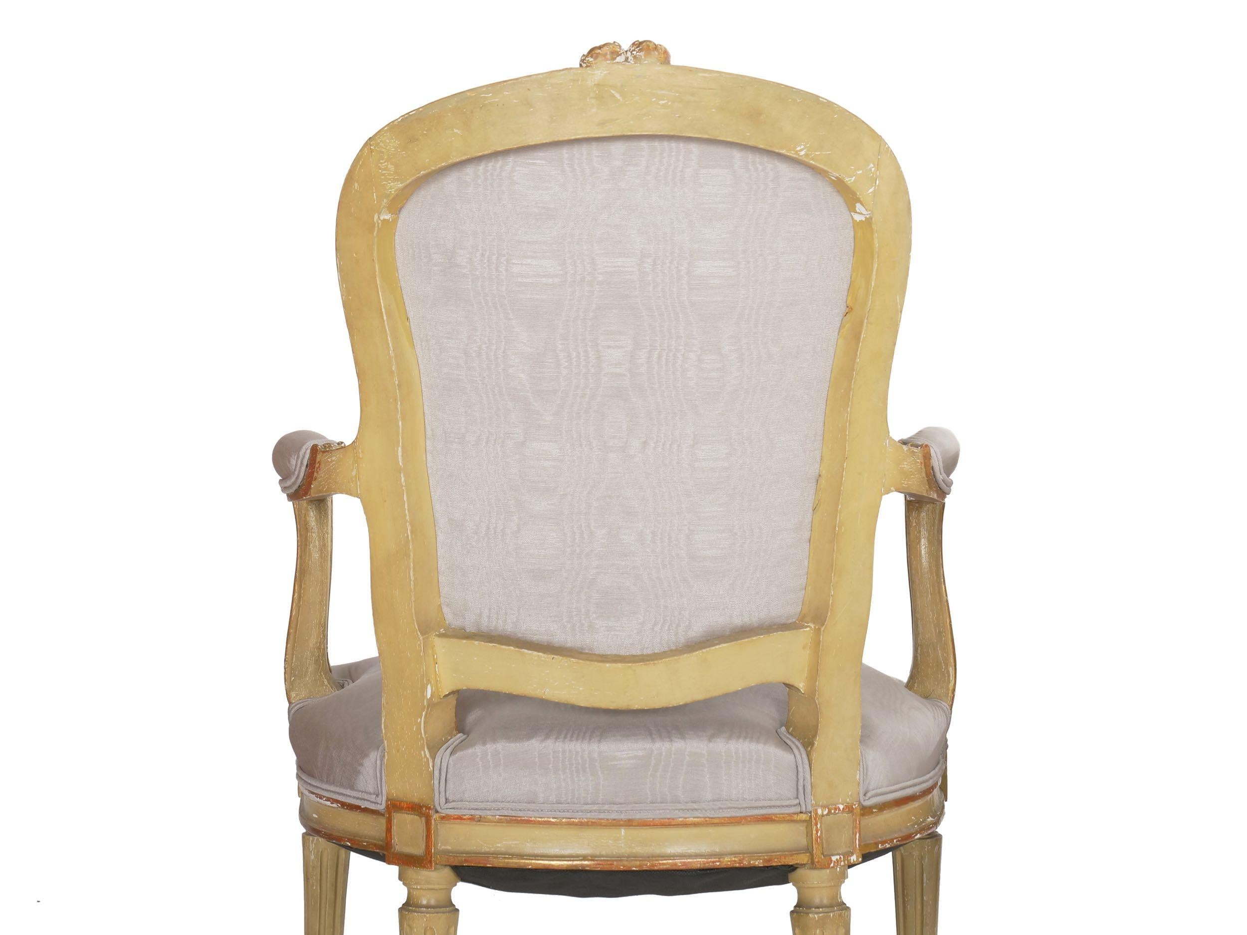 Pair of French Antique Painted Louis XVI Style Armchairs Fauteuils, 19th Century 11