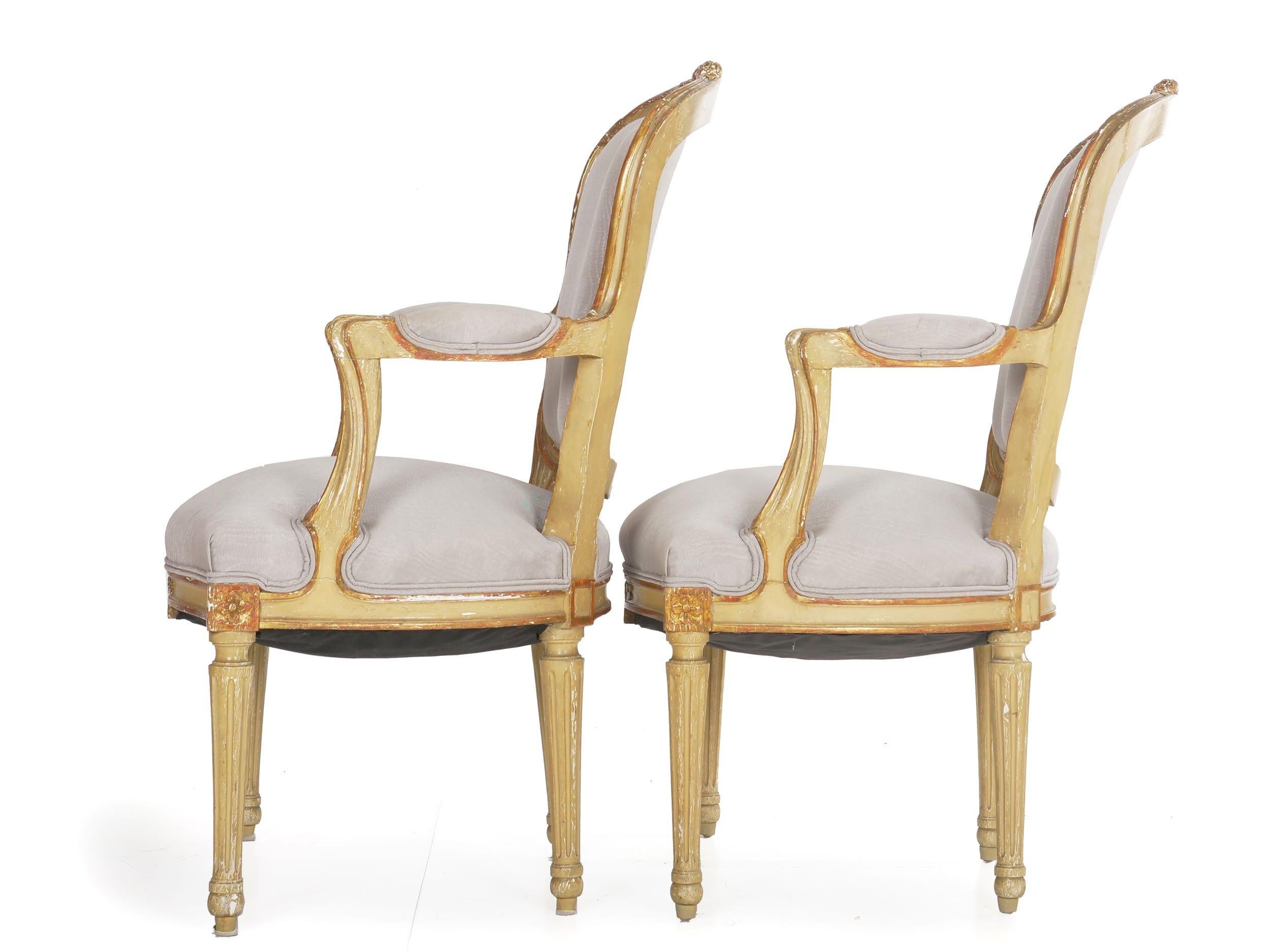 Pair of French Antique Painted Louis XVI Style Armchairs Fauteuils, 19th Century In Good Condition In Shippensburg, PA