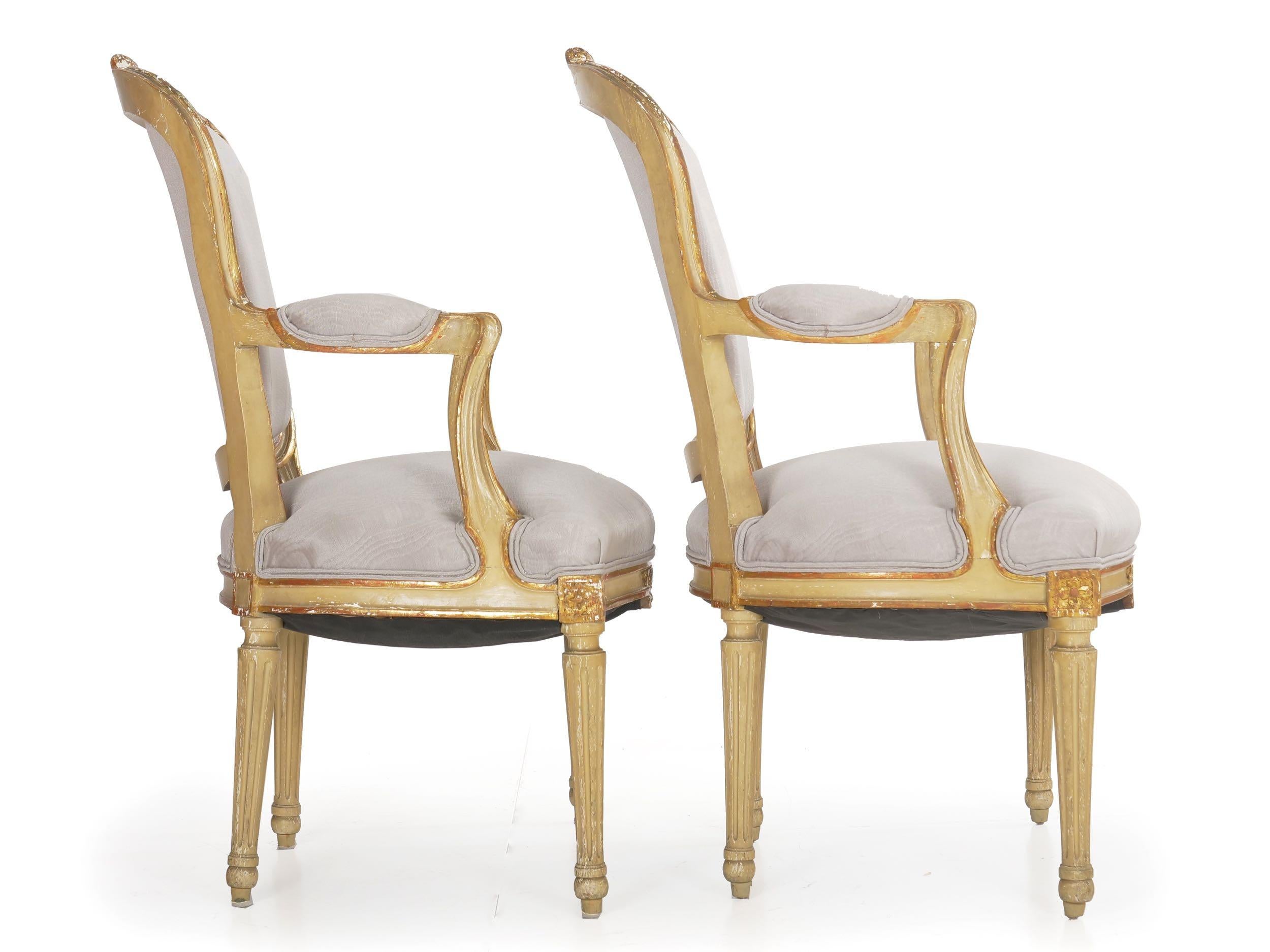 Pair of French Antique Painted Louis XVI Style Armchairs Fauteuils, 19th Century 1