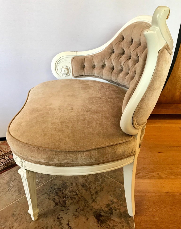 Pair of French Antique Shaped Tufted Velvet Chairs at 1stDibs