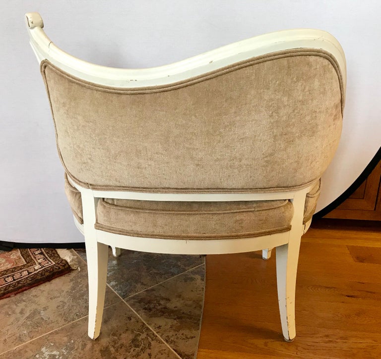 Pair of French Antique Shaped Tufted Velvet Chairs at 1stDibs