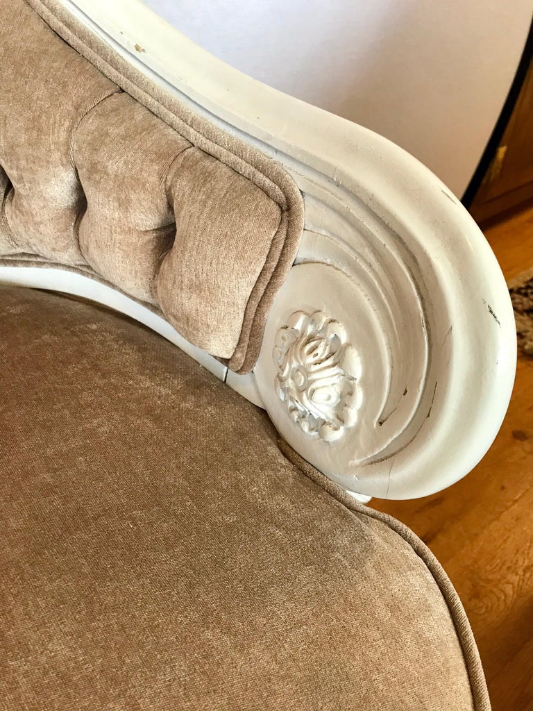 Pair of French Antique Shaped Tufted Velvet Chairs at 1stDibs