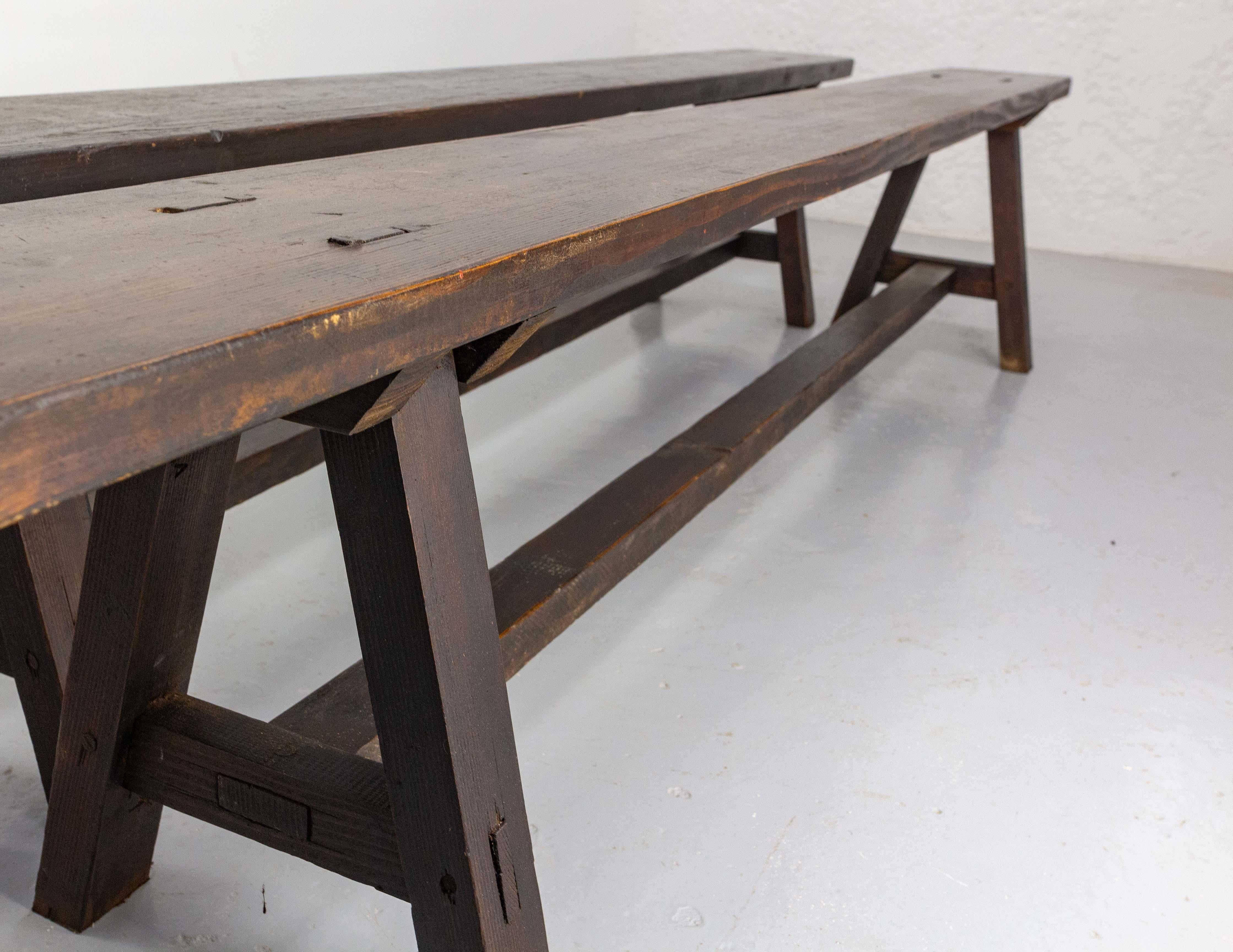 Pair of French Antique Style Farmhouse Benches Massive Pine, circa 1930 For Sale 3