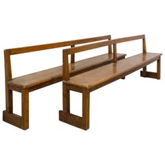Pair of French Retro Style Farmhouse Benches with Back, circa 1970