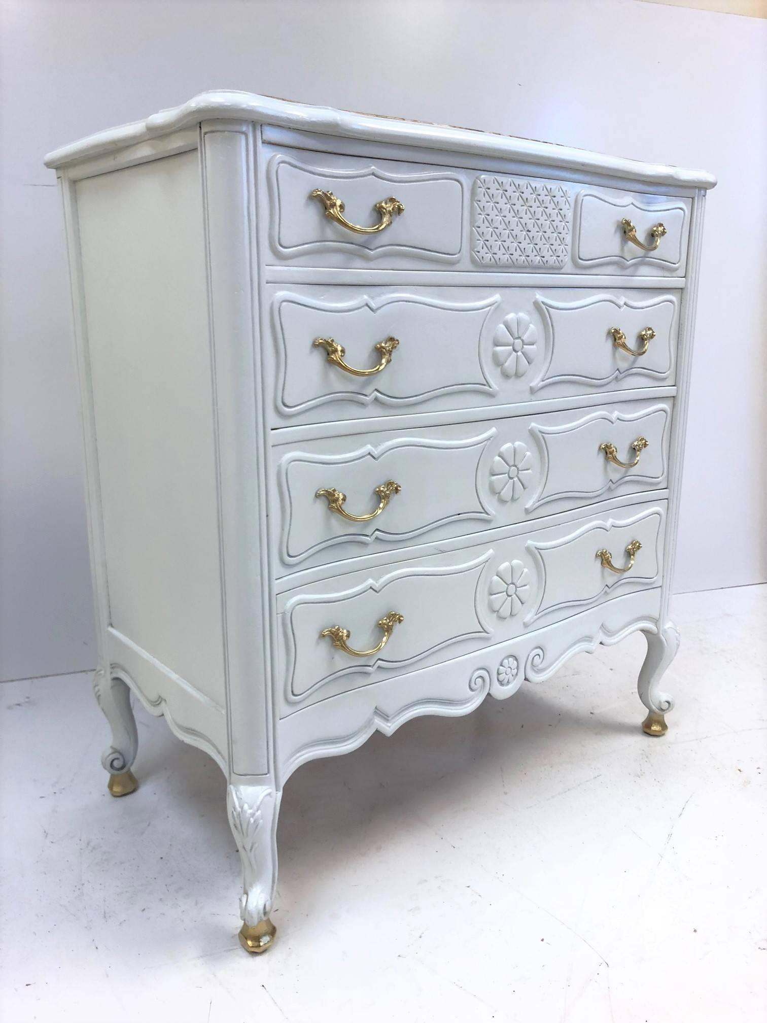 Lacquered Pair of French Antique Style Marble-Top Chests For Sale