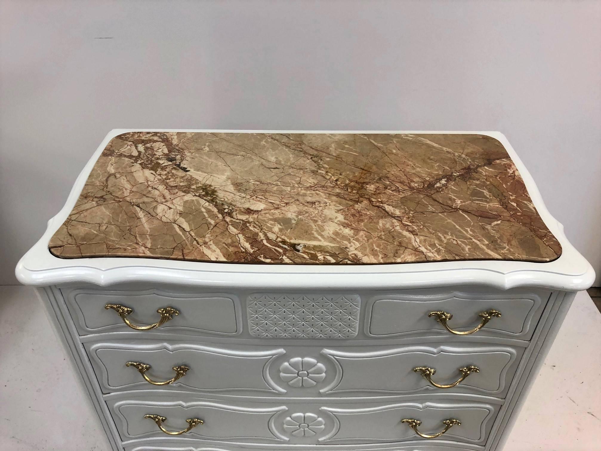 Mid-20th Century Pair of French Antique Style Marble-Top Chests For Sale