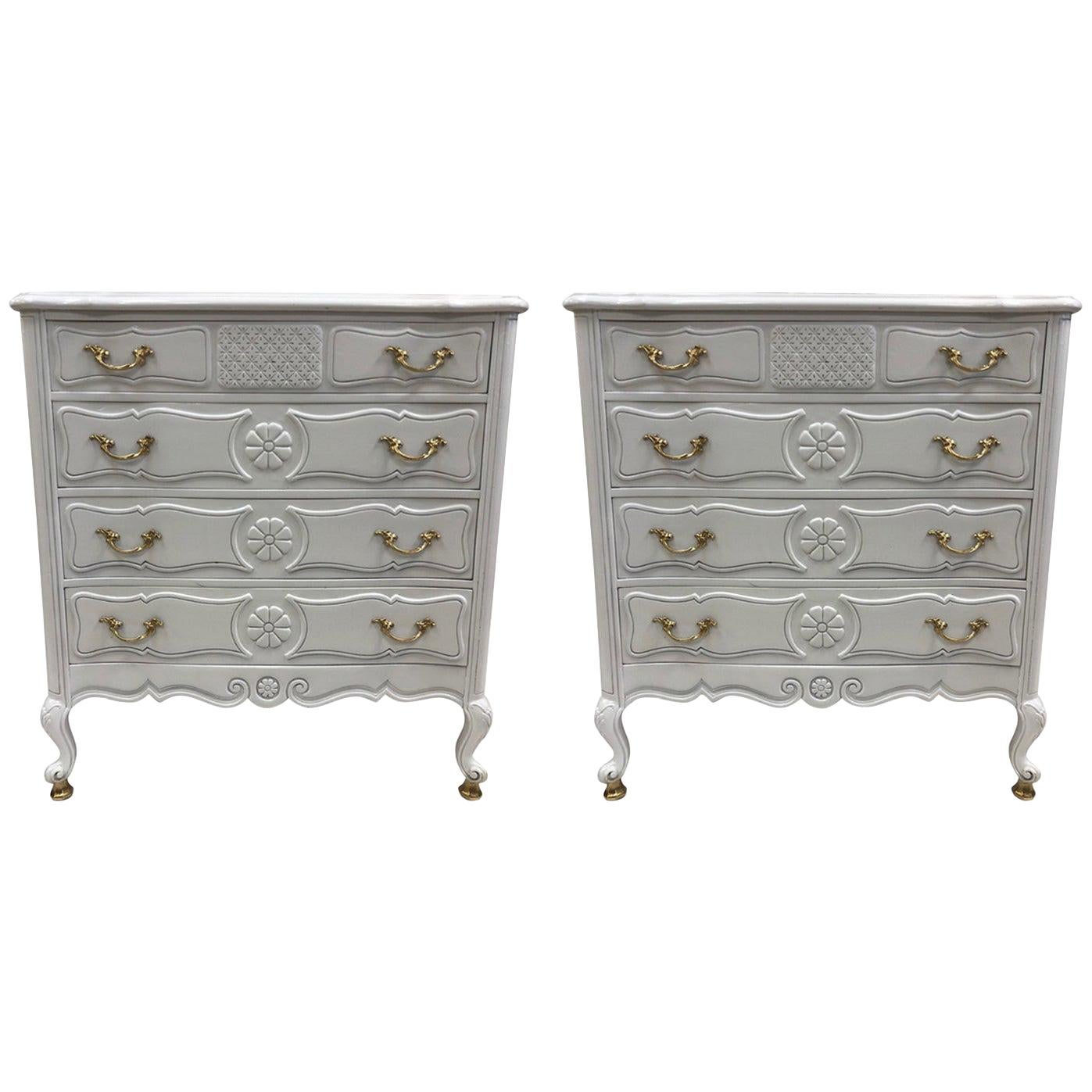 Pair of French Antique Style Marble-Top Chests