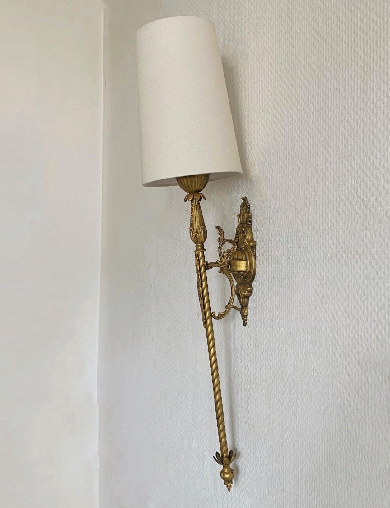 Pair of French Tall Art Deco Bronze Torchiere Wall Sconces, 1930s For Sale 3