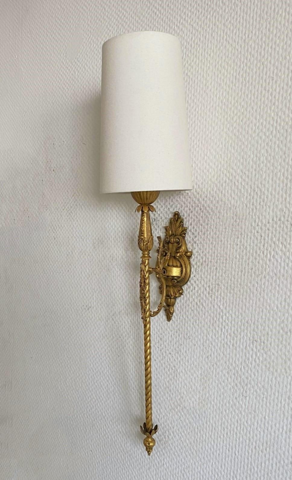 Pair of French Tall Art Deco Bronze Torchiere Wall Sconces, 1930s For Sale 2