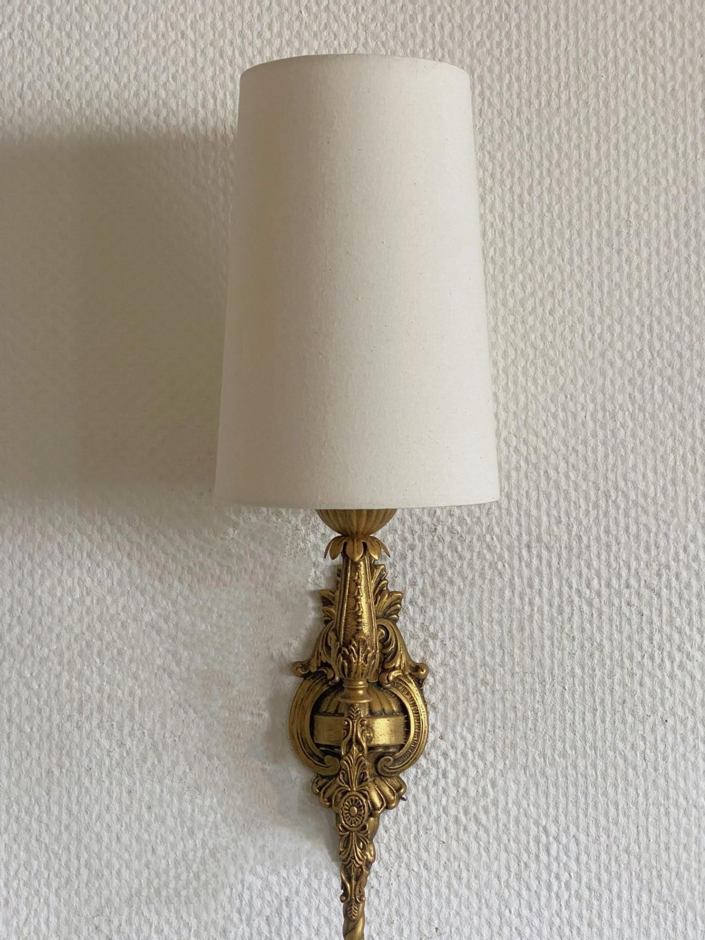 Pair of French Tall Art Deco Bronze Torchiere Wall Sconces, 1930s For Sale 4