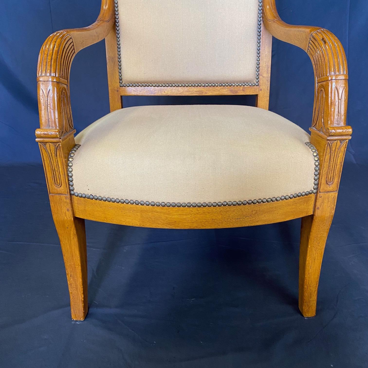 Pair of French Antique Walnut Empire Tulip Fauteuils or Armchairs  In Good Condition For Sale In Hopewell, NJ