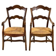 Pair of French Antique Walnut Provincial Armchairs
