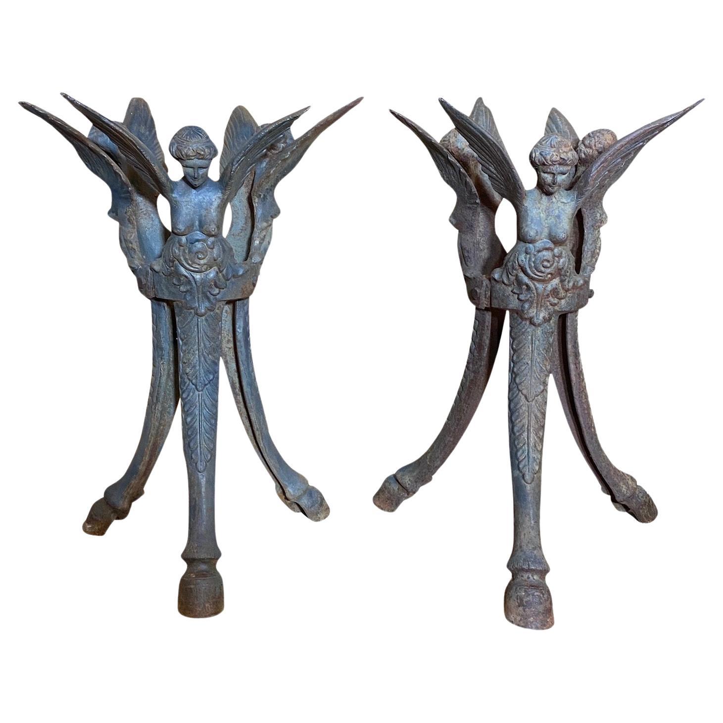 Pair of French Antique Wrought Iron Figural End Tables, Circa 1900