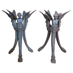 Pair of French Used Wrought Iron Figural End Tables, Circa 1900