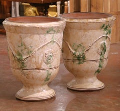 Pair of French Antiqued Anduze Terracotta Garden Vases from Terre Figuière