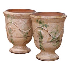 Pair of French Antiqued Anduze Terracotta Garden Vases from Terre Figuière