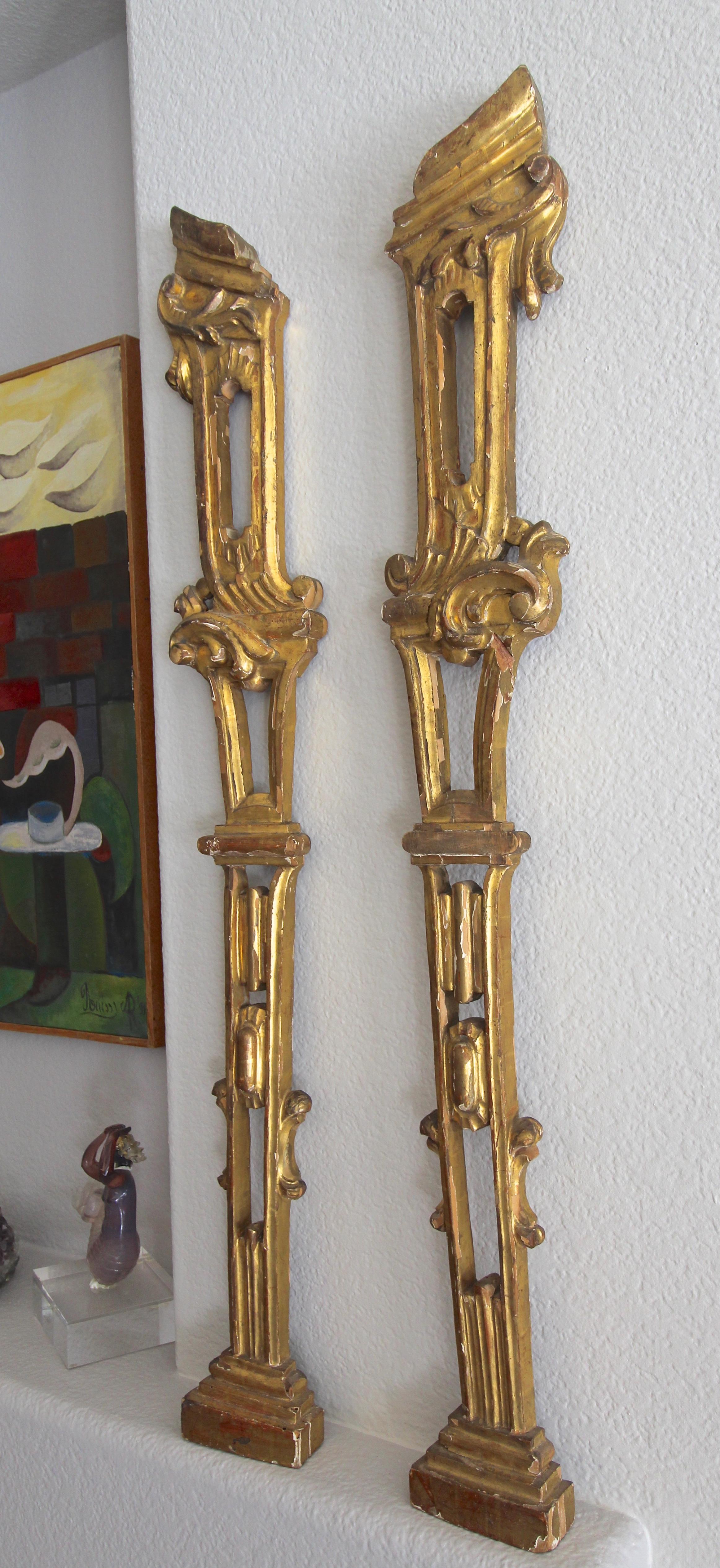 Pair of French Architectural Carved Giltwood Fragments Wall Art In Fair Condition In Palm Springs, CA
