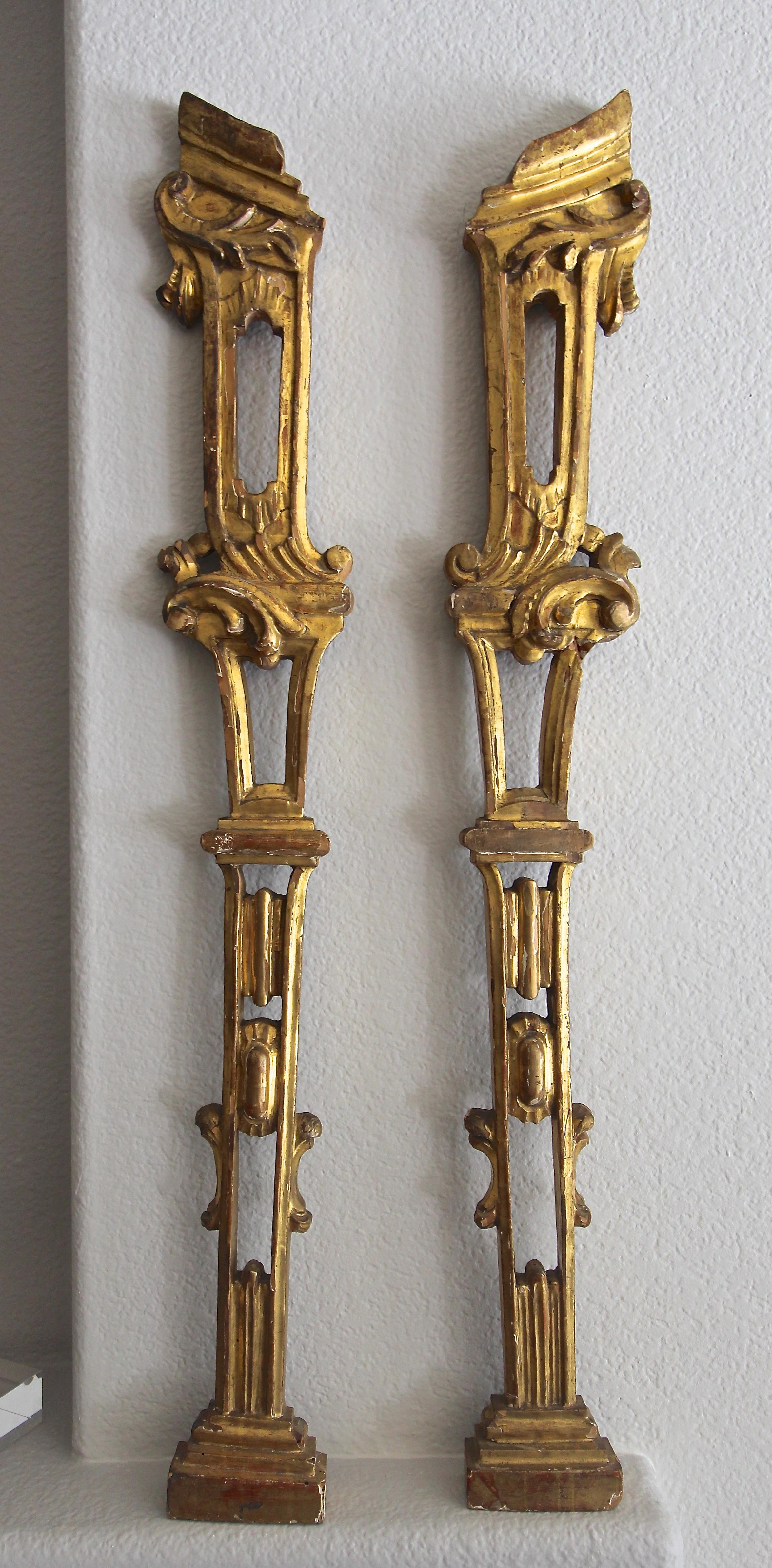 Mid-19th Century Pair of French Architectural Carved Giltwood Fragments Wall Art