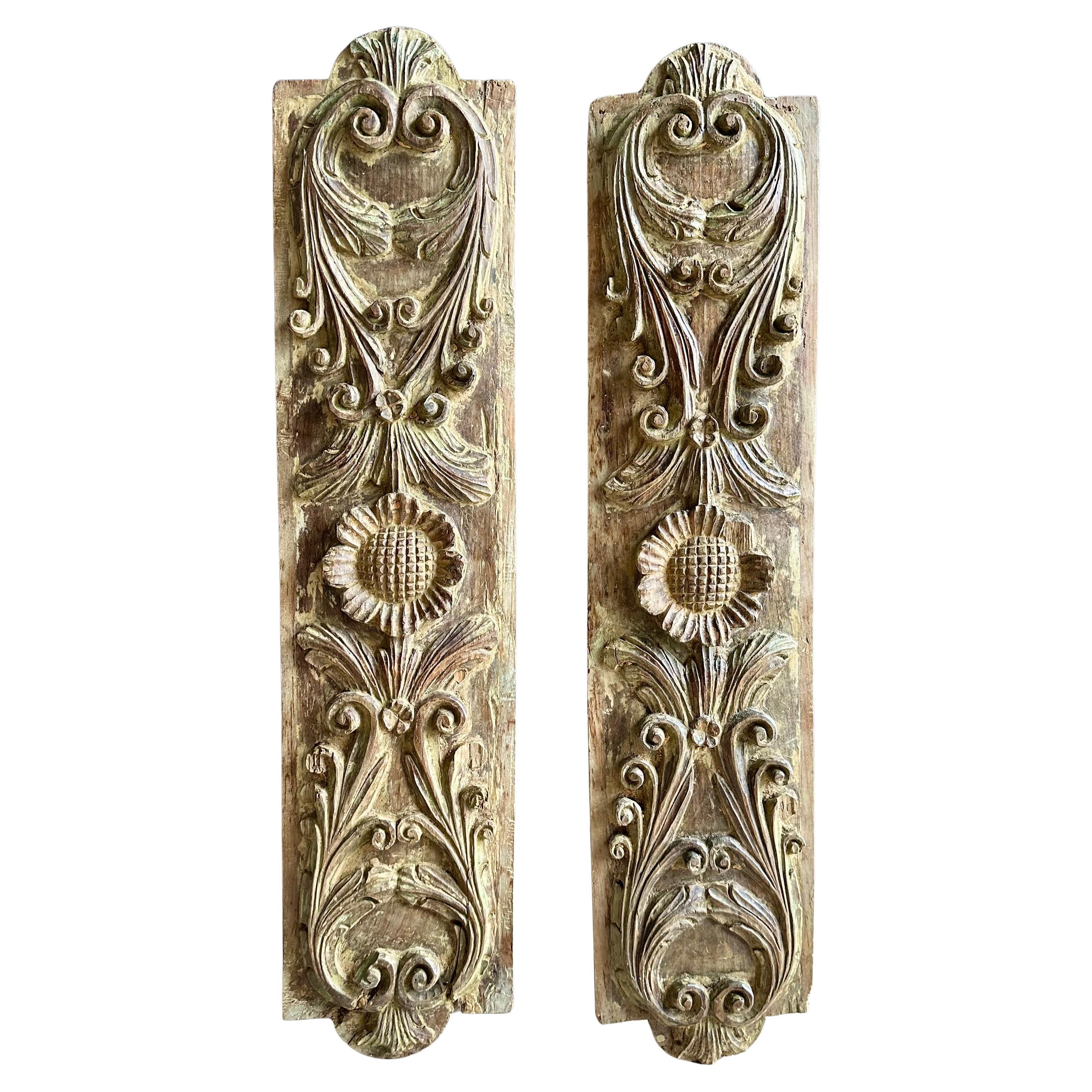 Pair of French Architectural Carved Giltwood Fragments Wall Art