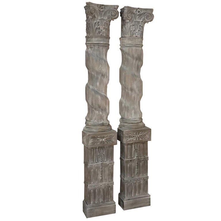 Columns For Sale >> Pair Of French Architectural Corinthian Weathered Oak Hand Carved Columns For Sale >> Pair Of French Architectural Corinthian Weathered Oak Hand Carved