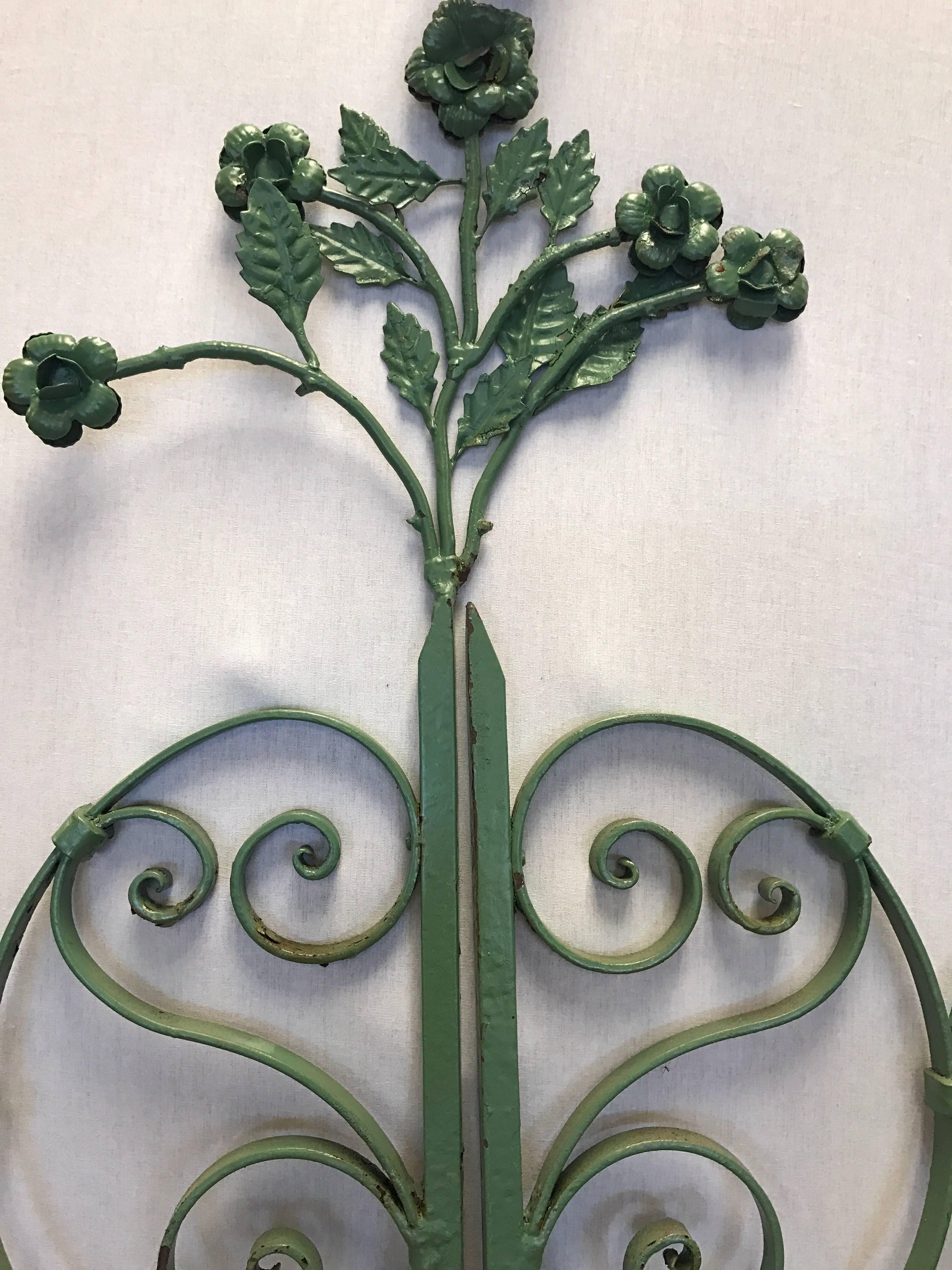 Pair of French Architectural Painted Wrought Iron Gates Sculptures Panels 2